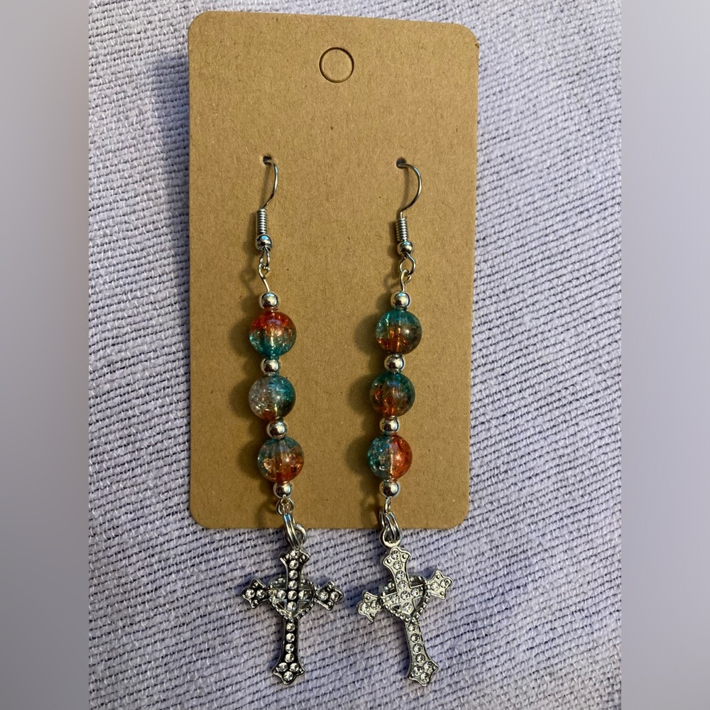 Handmade Dangling Cross Earrings